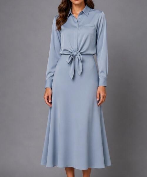 Duty Blue Satin Tie-Front Shirt