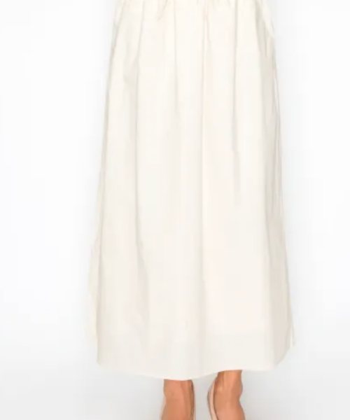Gathered Waist A-line Skirt- Cream