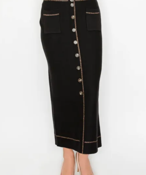 Gold Trim Button Skirt
