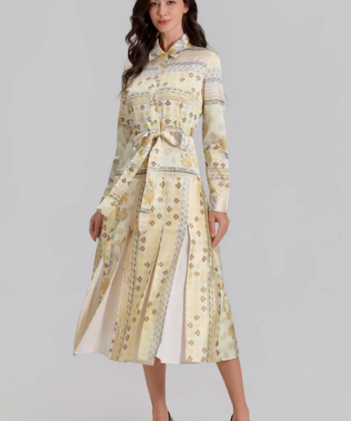 Golden Meadow Pleated Midi Dress