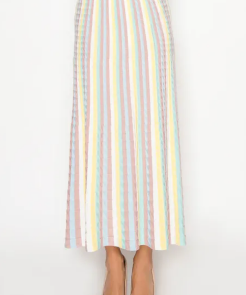 Knit Multi Stripe A-line Skirt- Purple