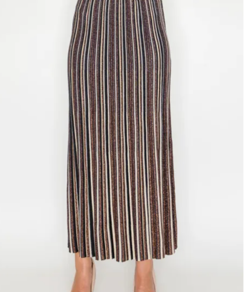 Metallic Striped Pleated Skirt
