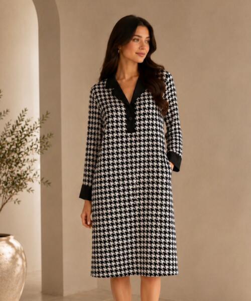 Monroe Houndstooth Shirt Dress
