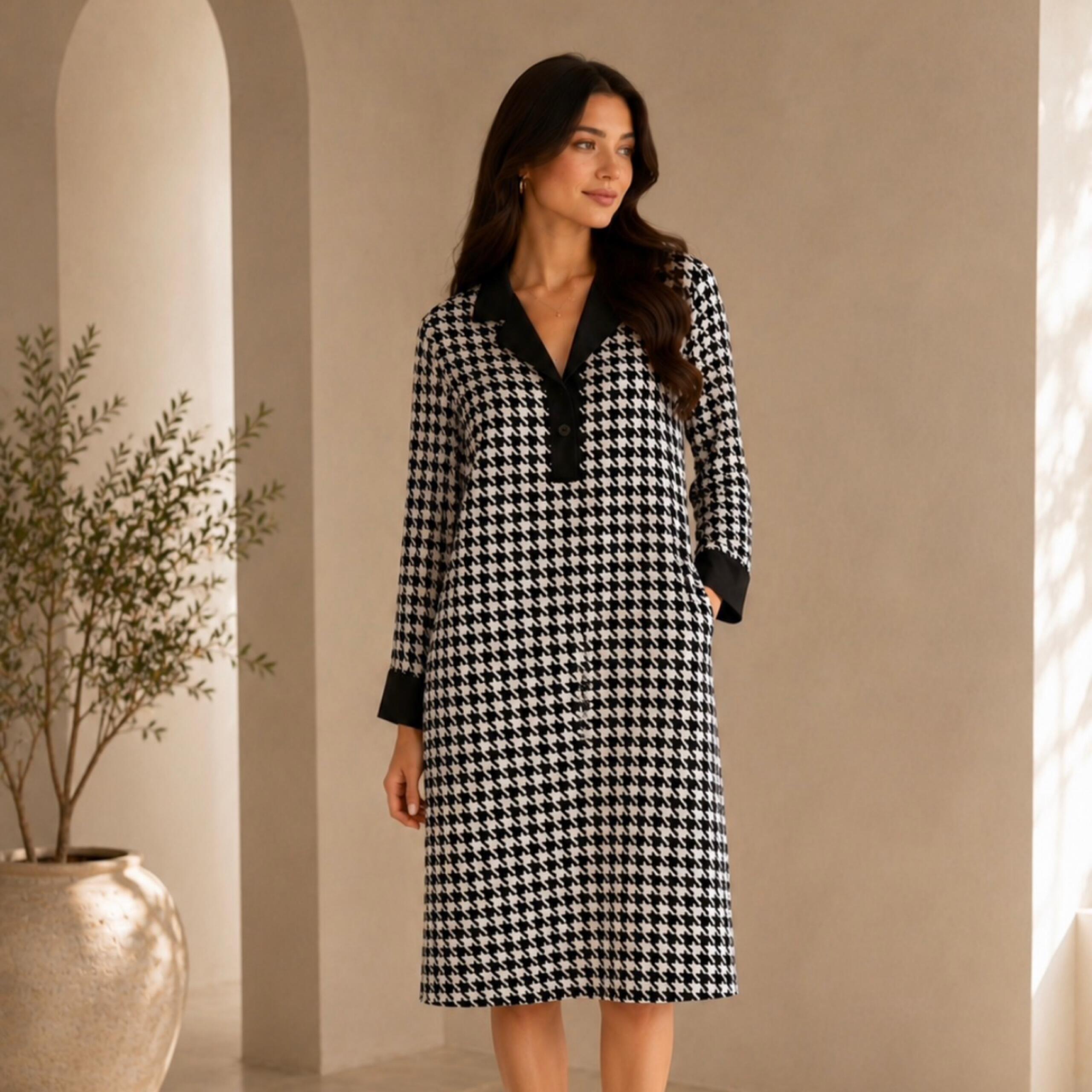 Monroe Houndstooth Shirt Dress
