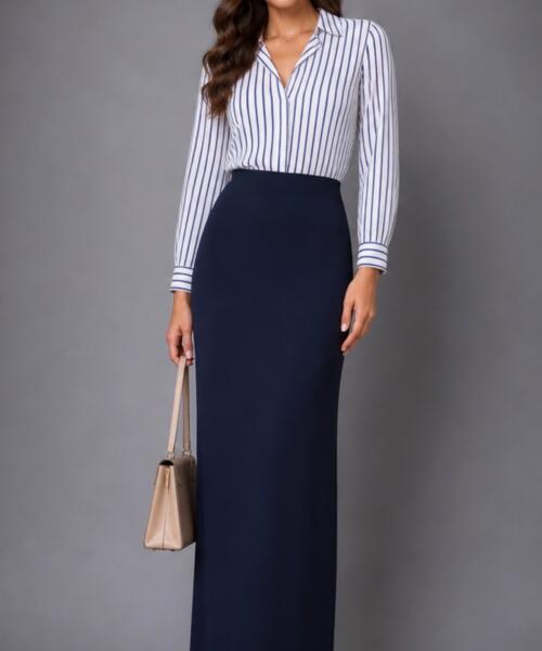 Navy Basic Maxi Skirt