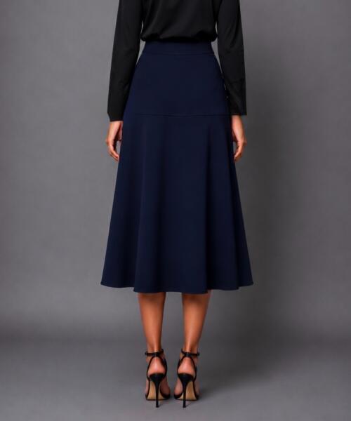 Navy Crepe Midi Skirt