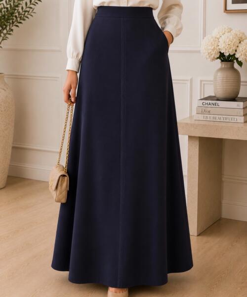 Navy Flow Maxi Skirt