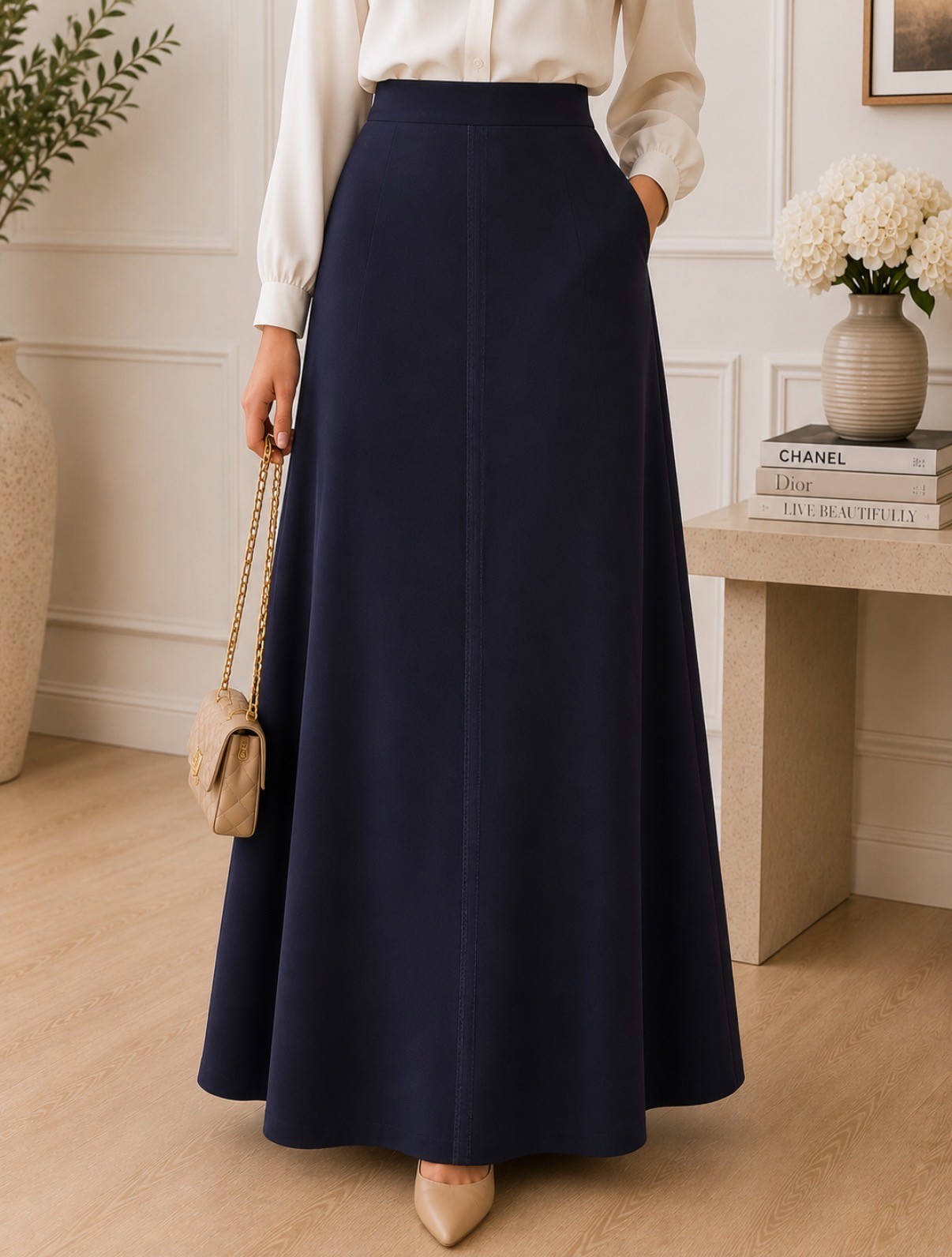 Navy Flow Maxi Skirt