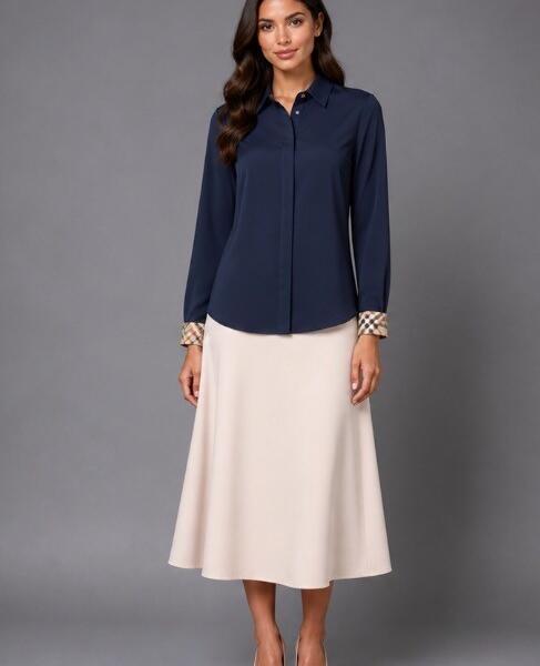 Navy Inspired Trim Collared Blouse