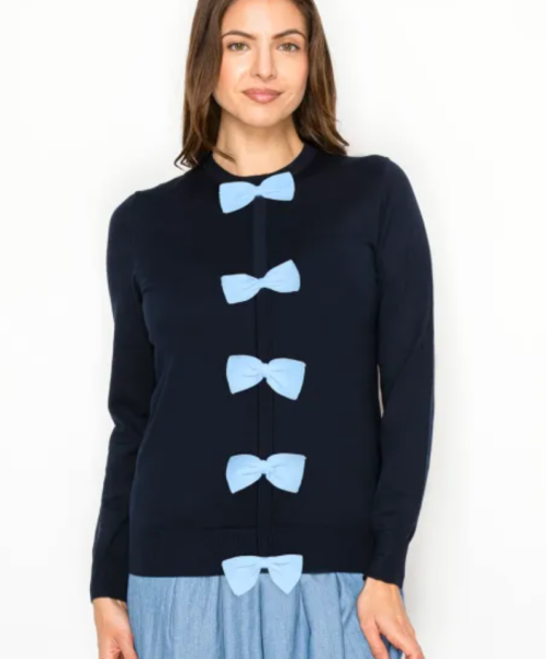 Navy Knit Bow Cardigan