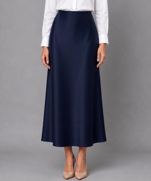 Navy Satin Skirt
