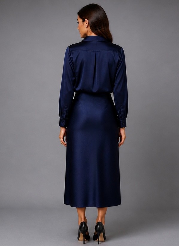 Navy Satin Tie-Front Shirt - Image 2
