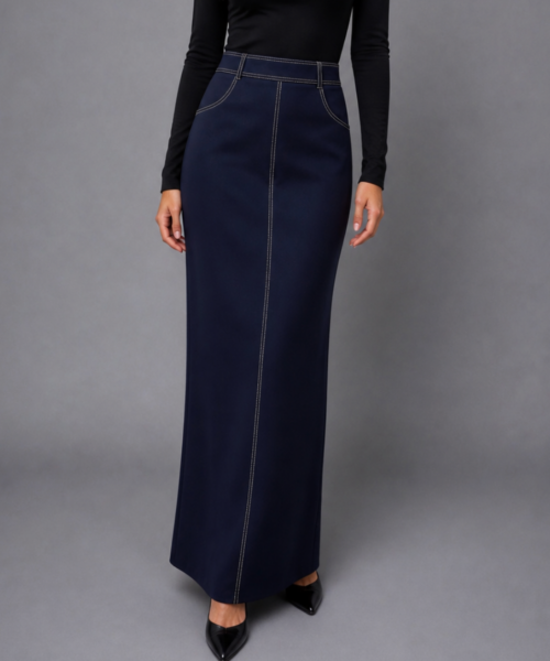 Navy Stitch Maxi Skirt