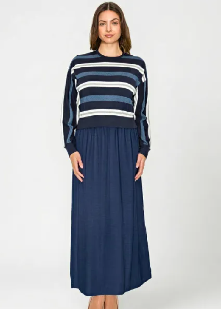Navy Striped Maxi Dress