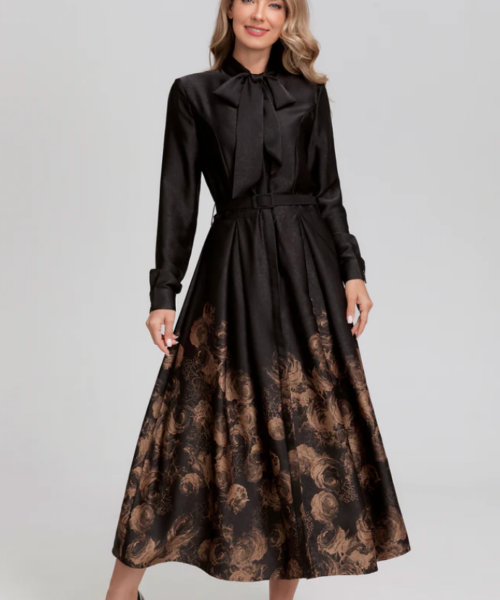 Noir Rosewood Tie-Neck Midi Dress