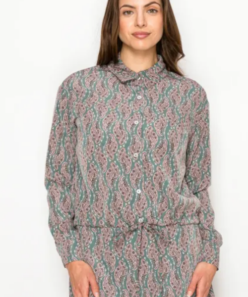 Paisley Print Blouse in Sage and Rose