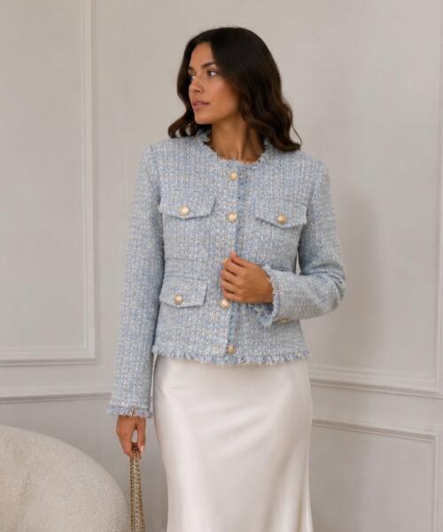 Powder Blue Tweed Blazer
