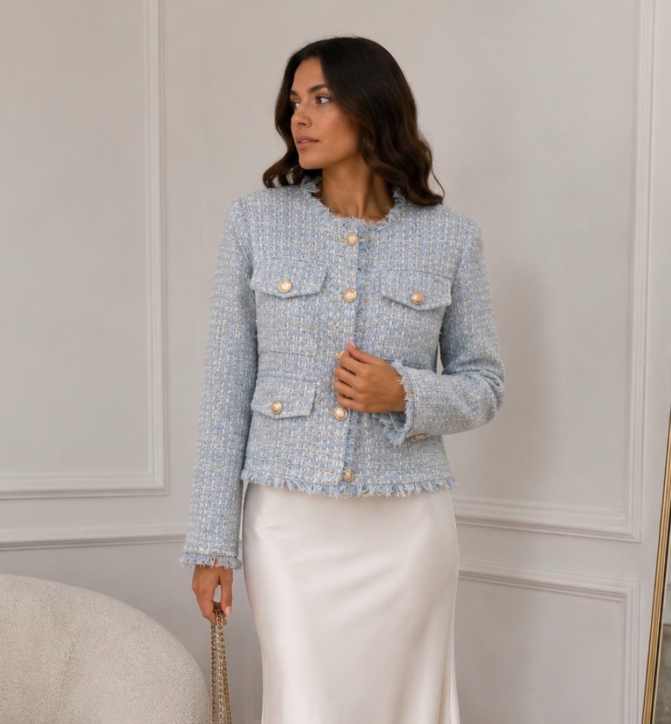 Powder Blue Tweed Blazer