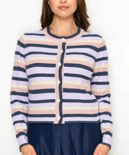 Purple Striped Button Down Cardigan