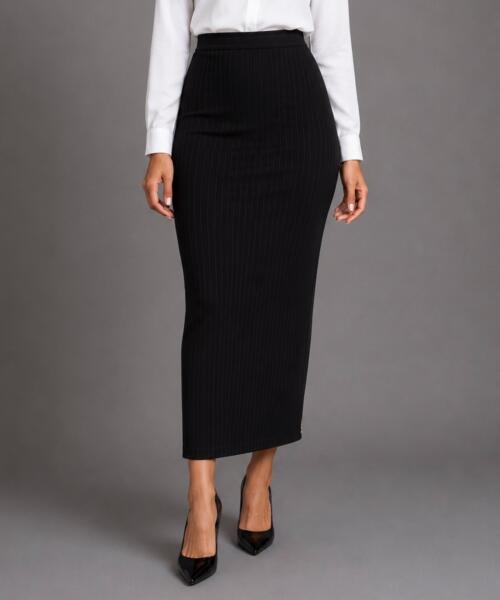 Ribbed Line Black Maxi Skirt