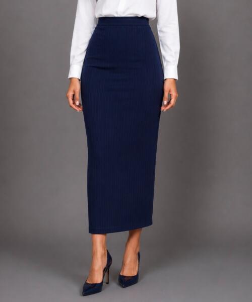 Ribbed Line Navy Maxi Skirt