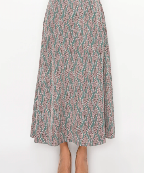 Sage Paisley A-Line Skirt