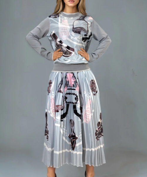 Scarf Print 2 PC Pleated Skirt