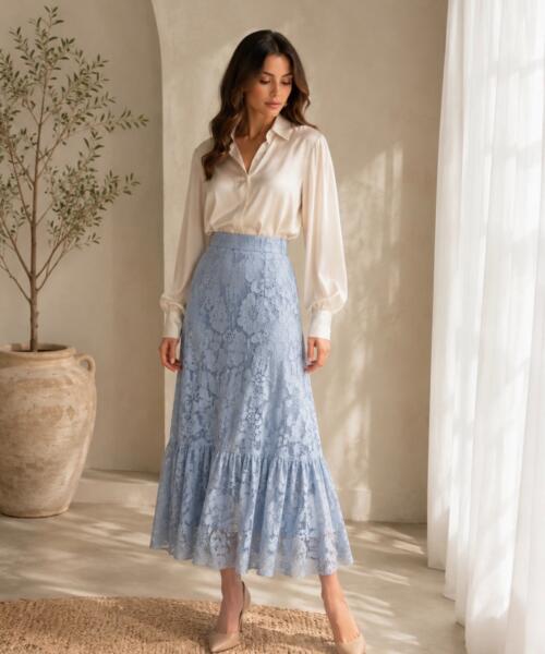 Sky Blossom Lace Skirt