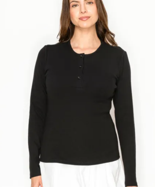 Solid Henley Tee- Black