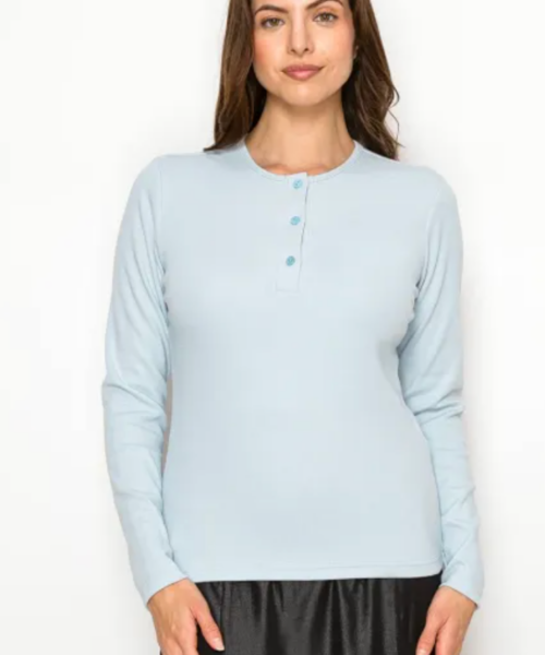 Solid Henley Tee-Blue