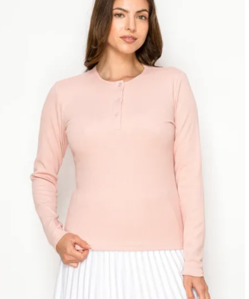 Solid Henley Tee-Pink