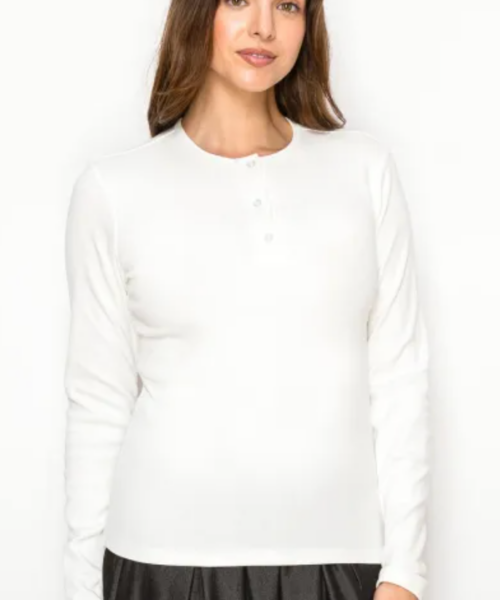 Solid Henley Tee-White