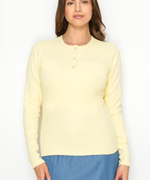 Solid Henley Tee-Yellow