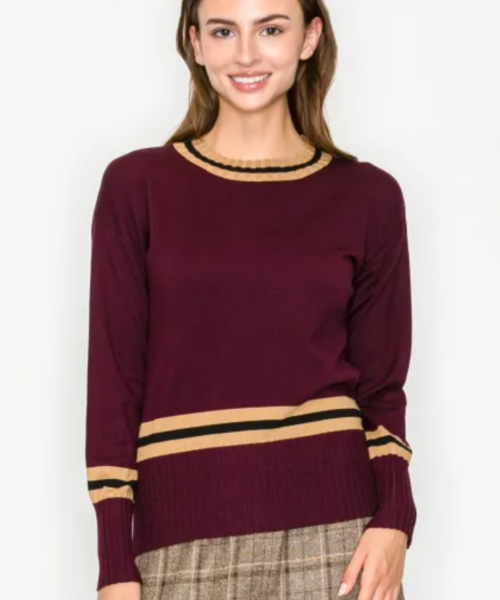 Stripe Accent Knit – Burgundy Tone