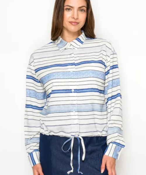 Striped Drawstring Hem Blouse
