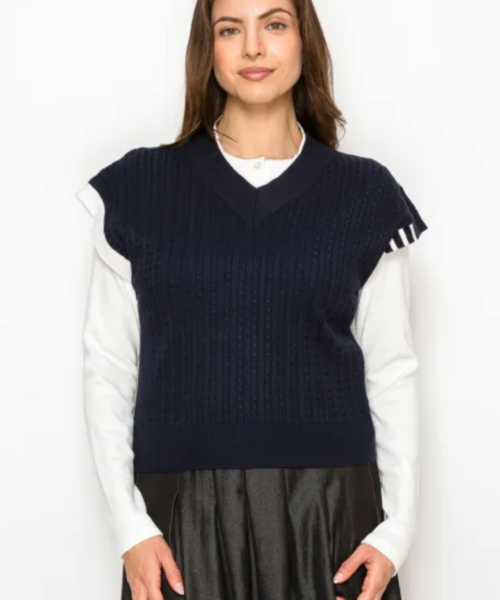 Striped Edge V Vest-Navy