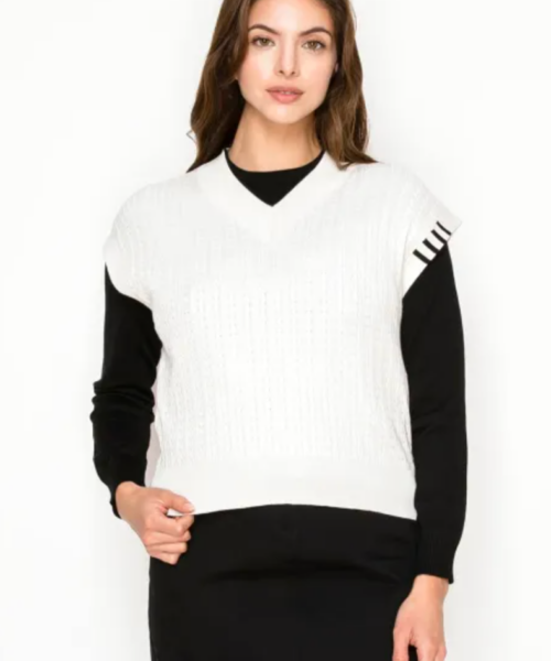 Striped Edge V Vest-White