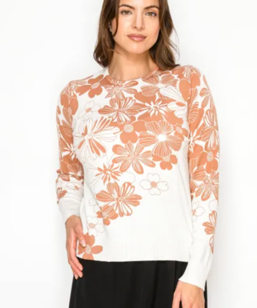 Sweater With Placed Flower-Rust