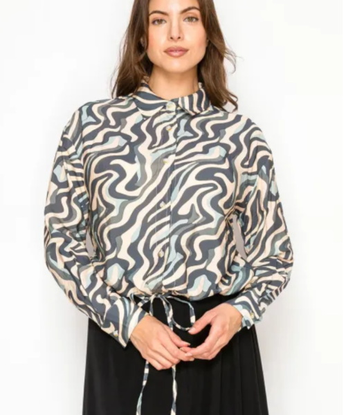 Wave Cinch Waist Blouse
